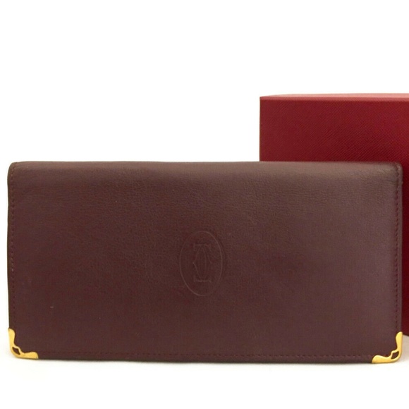 Cartier Handbags - Cartier Bordeaux Leather Checkbook Bifold Long Wallet